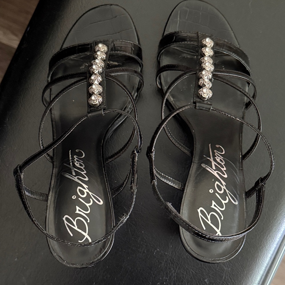 Brighton Elegant Black Sandals with Silver Embellishments